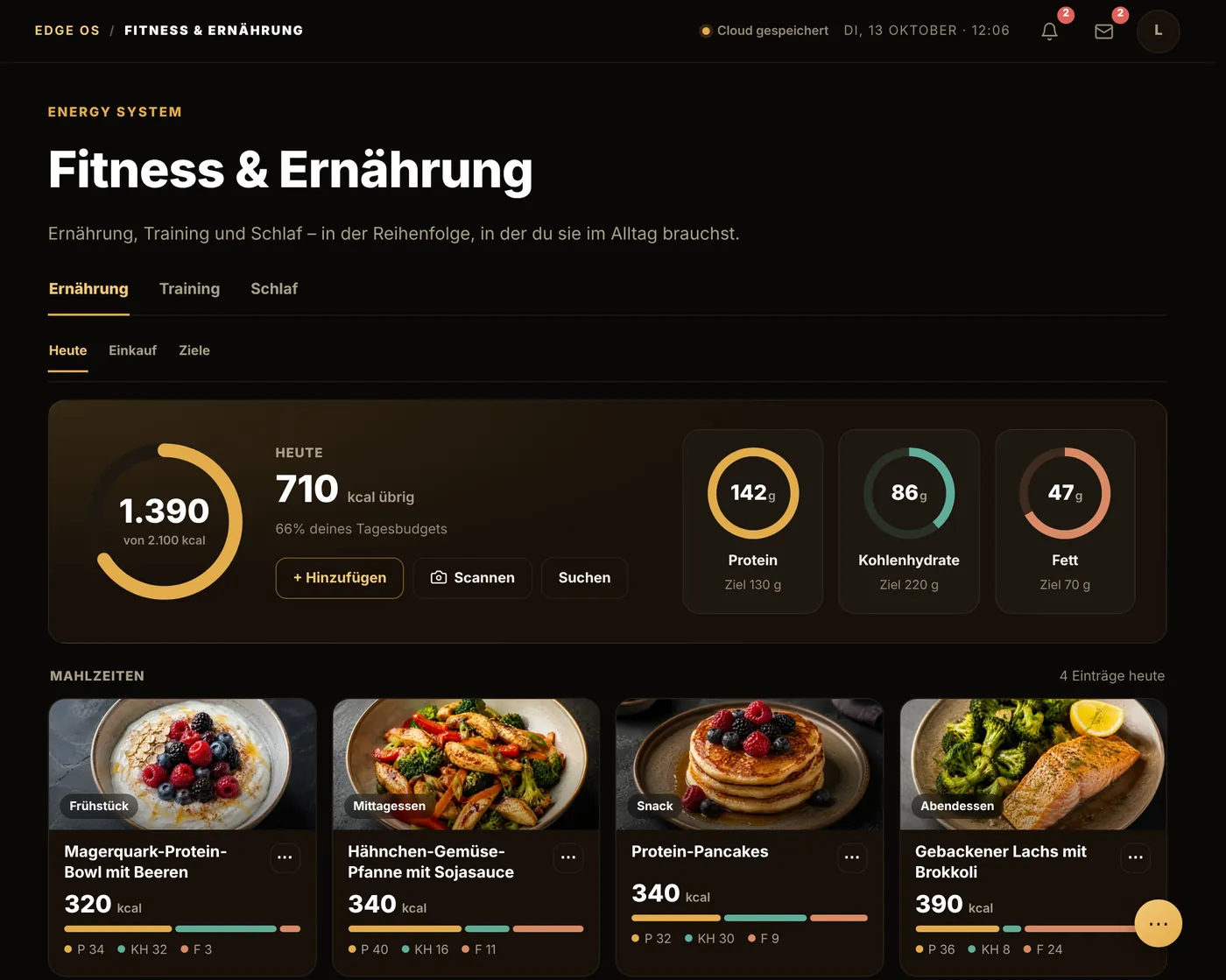 Ernährung heute mit Kalorienring und Mahlzeiten-Karten