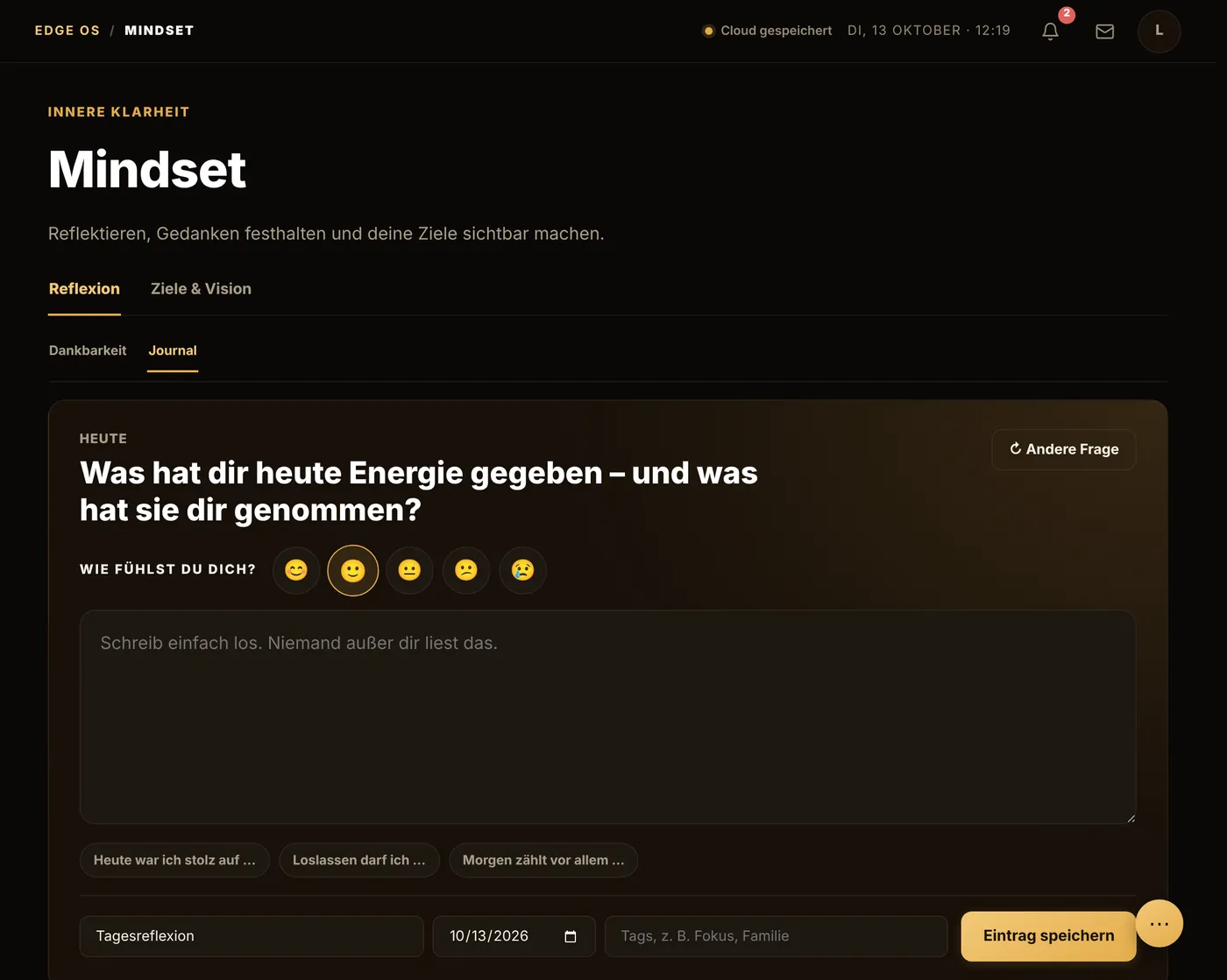 Journal mit Tagesfrage und Stimmung